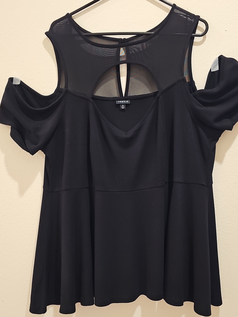 torrid Black Cold-Shoulder Mesh Yoke Keyhole Top